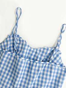 Franclia 女士吊带格子连体裤，腰部收紧 - 藍白色 - 查看 4