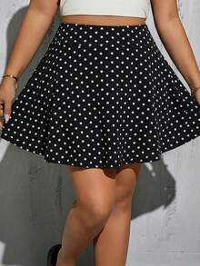 SHEIN Essnce 大码女式休闲黑白波点阔腿裤，夏季阔腿裤，短裤，夏季裙裤，锐舞音乐节裙裤，乡村音乐节锐舞短裤高腰款 - 白色 - 查看 3