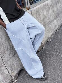 EVRINFINITE 男士前系带口袋简约运动裤，休闲日常穿着 - 淺灰色 - 查看 8