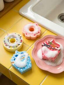 Joivida Bộ 4 miếng bọt biển hình bánh rán, bánh cupcake, dùng để rửa chén bát trong nhà bếp và phòng ăn, rất cần thiết làm quà tặng tân gia, Giáng sinh và Halloween. - Nhiều màu - Xem 3