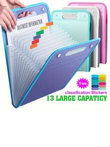 1 Piece A4 Size 13 Pockets Expanding File Accordion Folder Durable PP Multi Pocket Document Organizer For Test Papers Exam Bills Receipts School Office University Student Supplies - multicolor - View 4