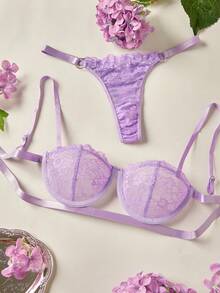 Elorette Lencería sexy para mujer con aros y tanga, conjunto de dos piezas para salir - Púrpura malva - Ver 5