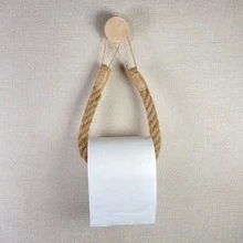 1PC/2pcs Wall-Mounted Jute Rope Toilet Paper Holder, No Drill Required; Bathroom Jute Rope Tissue Roll Dispenser, Kitchen Wall-Mounted Paper Towel Rack With Hooks, Suitable For Roll Replacement - Modern Home Decoration Bathroom Accessories - Brown - View 6