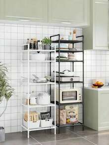 1-Piece Space-Saving Tall Metal Shelf, Kitchen Shelf, Wardrobe Storage, Storage Box, Bathroom Shelf, Shower Rack, Floor-Standing Multi-Layer Bathroom Storage Shelf, Bookshelf, Storage Rack, Movable, Easy To Assemble, Suitable For Bathroom, Kitchen, Office, Study, Living Room, Holiday Gift. - Multicolor - View 4