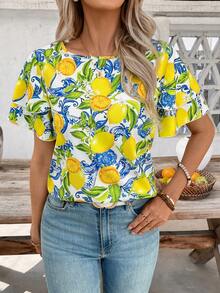 SHEIN Clasi Áo sơ mi nữ mùa hè in hình chanh Dopamine - Nhiều màu - Xem 5