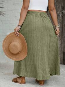 SHEIN VCAY Falda casual versátil para citas y salidas de mujer talla grande con diseño de corte en unicolor - Verde militar - Ver 2