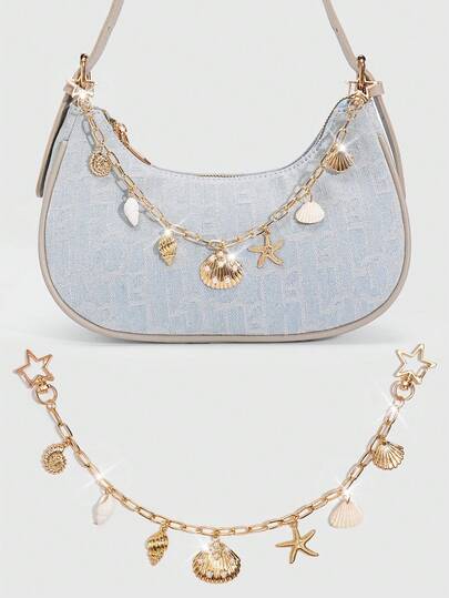 Viva Strut 1Pc Seashell Ornament For A Holiday-Style Starfish Shell Chain Bag, Marine Tail Conch Beach Keychain, Suitable For Matching With A Small Square Bag When Out On Vacation.