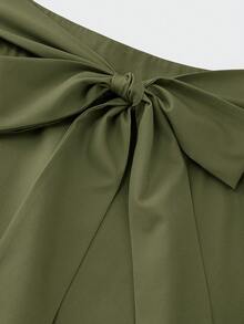 Franclia 女士高腰优雅时尚百搭垂坠高端中国风山水印花系腰半身裙 - 綠色 - 查看 4