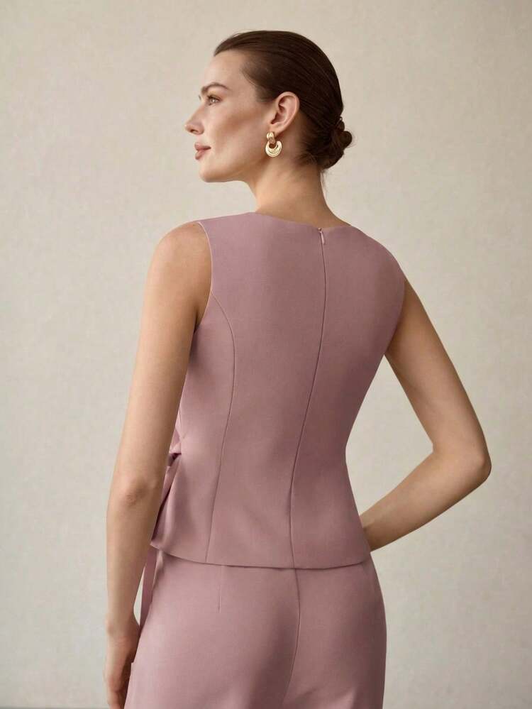 WOMEN'S ELEGANT SOLID COLOR WRAP KNOT SLEEVELESS BLAZER VEST