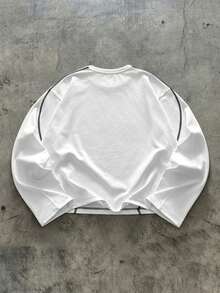 AXEPEAK Men's Geometric Print Crew Neck Casual Loose Long Sleeve T-Shirt - White - View 2