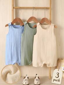 SHEIN Baby Boy Solid Color Crew Neck Casual Sleeveless Romper - Multicolor - View 8