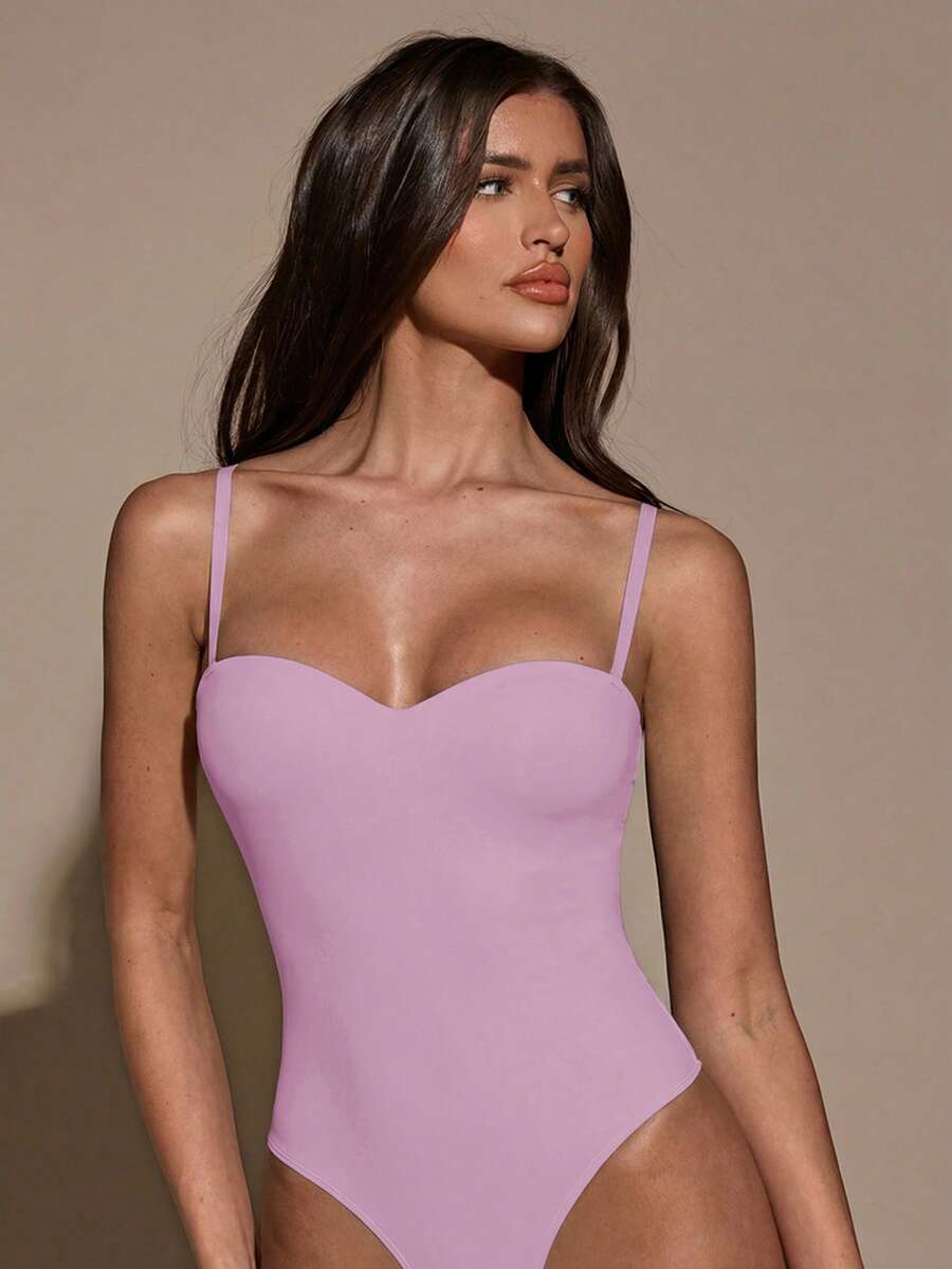 SHEIN BAE 女士简约纯色吊带连体衣，夏季百搭 - 淡紫色 - 查看 1