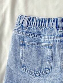 SHEIN Quần short jean rách gấu kiểu boho phong cách Y2K cho bé gái tuổi teen, trang phục mùa hè cho bé gái, đồ đi nghỉ mát mùa xuân hè kiểu đồng quê boho, trang phục đi biển cho bé gái, trang phục đường phố miền Tây cho bé gái, trang phục nghỉ xuân, trang phục dự tiệc rave, quần short jean lễ hội. - Rửa nhẹ - Xem 5