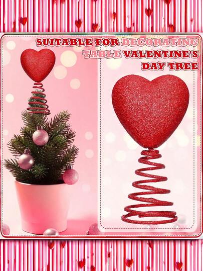 1 pieza Decoración de tope de árbol de San Valentín en miniatura con corazón brillante rojo con brillo, decoración para árbol de San Valentín en miniatura, fiesta de San Valentín, decoración del hogar festiva, acento de mesa, decoración de repisa, tope de árbol, adorno de corazón