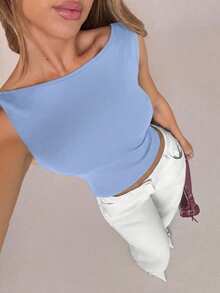 SHEIN SXY Summer Casual Backless Tie-Up Camisole - Blue - View 2