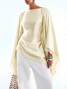 LYSMO Women's Solid Color Lace Casual Versatile Daily Wear Top - Beige - View 5