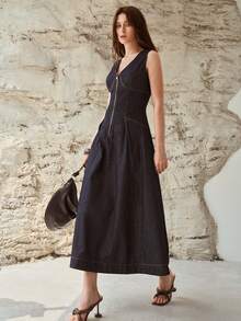 MOTF PREMIUM ĐẦM DENIM NỮ KIỂU THƯỜNG NGÀY/HẸN HÒ, XUÂN/HÈ - Màu xanh lam - Xem 4