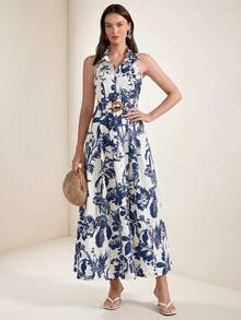 Briarwyn 女士度假休闲热带印花露背连衣裙 - 水藍色 - 查看 4