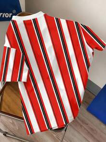 Manfinity Joysei Men's Casual Colorblock Striped Short Sleeve T-Shirt, Summer - Red - View 2