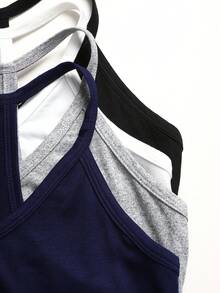 SHEIN 4pcs/Set Fitted V-Neck Camisole Tops, Versatile All-Match Undershirts For Teens, Suitable For All Seasons - Multicolor - View 4