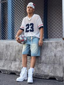 EVRINFINITE Men's Casual Streetwear Multi-Pocket Striped Blue Denim Shorts Light Wash Jorts - Light Wash - View 8