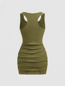 ROMWE Grunge Punk Women's Retro Baddie Unisex Streetwear Casual Star & Rivet Print Bodycon Mini Dress - Army Green - View 2