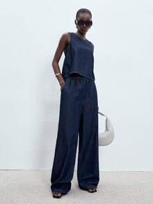 ATUI Studio 女士牛仔背心和裤子套装 - 藏蓝色 - 查看 4