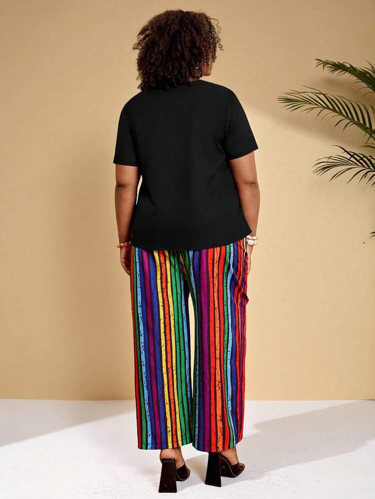 2pcs/Set Colorful Striped Open Front Shirt With Pockets, Vacation Style,Summer Holiday Outfits ,Country Outfits For Women