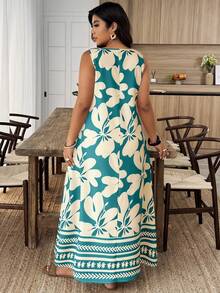 Weeklong 大码女式A字V领无袖纯色印花休闲度假连衣裙，春夏款 - 彩色 - 查看 2