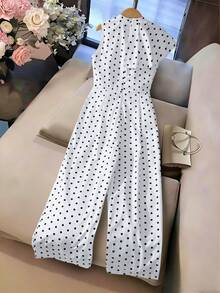 SHEIN 女童春夏休闲通勤数码印花立领无袖拉链拼接直筒连体裤，优雅百搭，适合日常穿着、外出、派对等场合。 - 白色 - 查看 2