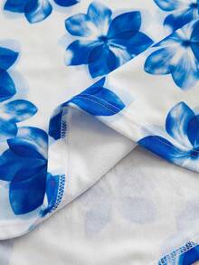SHEIN Sparklyn 少女休闲个性吊带背心，黑白面料，不对称吊带下摆，适合旅行、度假、散步、外出，可搭配裤子、短裤、裙子、外套。 - 藍色 - 查看 4