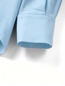 GlowEve CURVE Áo sơ mi nữ dài tay dáng rộng, màu trơn, thích hợp mặc hàng ngày, đi làm và công sở. Áo sơ mi nữ, áo công sở nữ, áo kiểu nữ, áo nữ đi làm. - Màu xanh nhạt - Xem 3