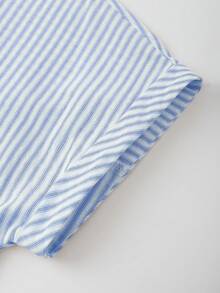 SHEIN Franclia Camisa de manga corta a rayas vintage, de moda para ir al trabajo en verano - Azul y blanco - Ver 4