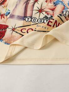 ROMWE MEN Street Life Men's Letter & Figure Print Rivet Loose Tank Top - Apricot - View 3