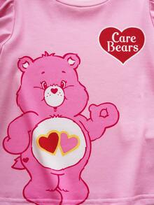 SHEIN X Care Bears Áo thun tay cánh hoa in hình gấu hoạt hình, kiểu dáng thường ngày cho bé gái, thích hợp mặc mùa hè. - Hồng - Xem 4