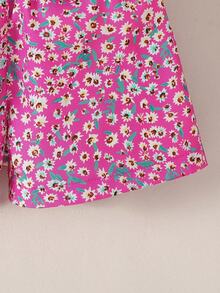 SHEIN Elladie kids Bộ đồ 2 món cho bé gái: Áo len cổ tròn tay phồng màu hồng + Quần short họa tiết hoa nhí thắt nơ màu hồng, thích hợp cho các hoạt động dã ngoại và vui chơi hàng ngày, phù hợp cho bé gái từ 4-7 tuổi, mùa xuân/hè. - Màu Hồng Tươi - Xem 5