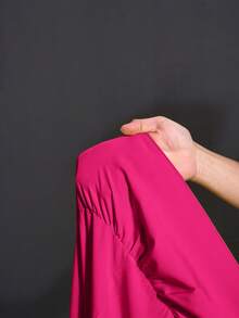 Slaydiva Vestido casual de talla grande con volantes en el bajo y unicolor - Rosa Fucsia - Ver 12