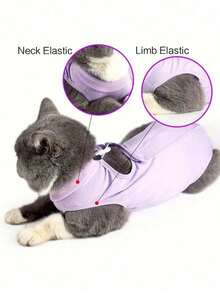Bộ đồ triệt sản cho mèo, bộ đồ cai sữa cho mèo, bộ đồ chống liếm sau phẫu thuật, chất liệu mỏng thoáng khí cho mùa xuân và mùa hè, quần áo cho thú cưng 4 chân. - Màu tím - Xem 4