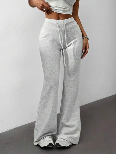 SHEIN PETITE Drawstring Waist Flare Leg Sweatpants