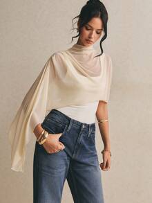 Poéselle Áo liền thân nữ thanh lịch bất đối xứng kiểu khăn choàng - trắng - Xem 9