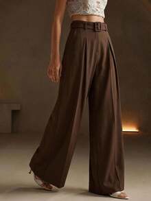 Anewsta High-Waisted Wide-Leg Pants For Women, New A-Line Design With Elegant Feel, Slimming, Minimalist With Detachable Belt - Coffee Brown - View 2