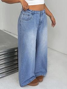 Dripcurv Plus-Size Women's Light Blue Casual Streetwear Jeans, Suitable For All Seasons, Perfect For New Year's And Christmas. Holiday Summer - Medium Wash - View 5