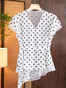 Franclia V-Neck Ruffle Trim Spaghetti Strap Waist Cinched Chiffon Blouse - Multicolor - View 2