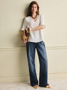 Écloséra 女士休闲度假风纯棉V领短袖衬衫 - 白色 - 查看 3