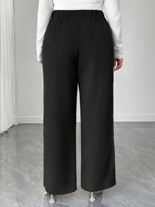 SHEIN Tall CURVE 大码女士优雅职业套装裤 - 黑色 - 查看 2