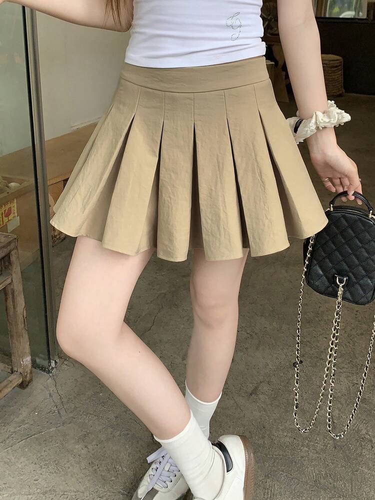 Women's Regular Waist Pleated Skirt, Casual Skirt For Summer