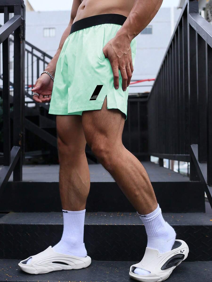 Gym Rark Men's Contrast Color Elastic Waist Pocket Sports Shorts, Gym - Mint Green - View 1