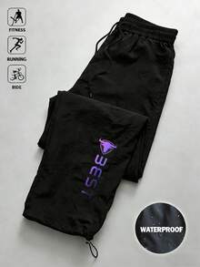 Sport MetroGents Quần nỉ nam dáng rộng, in chữ, có dây rút ở eo. - màu đen - Xem 1