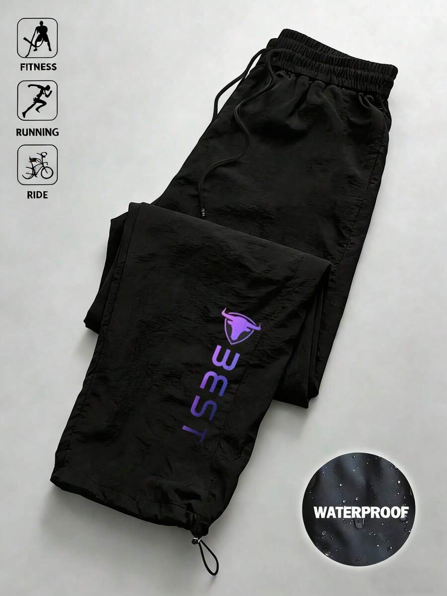 Sport MetroGents Quần nỉ nam dáng rộng, in chữ, có dây rút ở eo. - màu đen - Xem 1