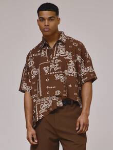 Musero 短袖落肩不对称纽扣印花衬衫，春夏必备假日沙滩装 - 彩色 - 查看 1